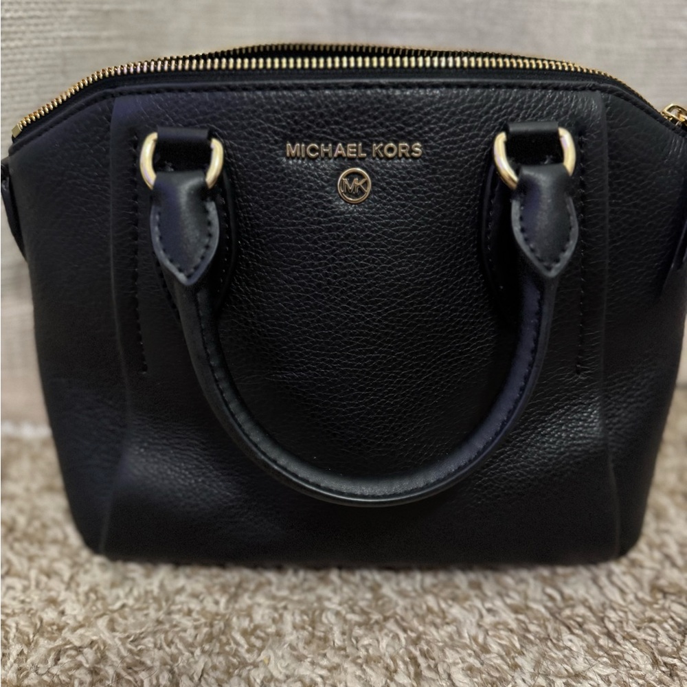 Michael Kors Black Pebbled Leather Satchel with Gold Hardware